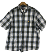 Carhartt Shirt Size XL Mens Button Down Short Sleeve Plaid Blue White Black - £29.23 GBP