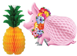 Hawaiian Luau Table Centerpiece Paper Pig And Pineapple Party Pack 2 - £15.91 GBP