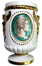 Ugo Zaccagnini Vintage Ceramic White Porcelain Vase Green Cameos And Gil... - £237.04 GBP