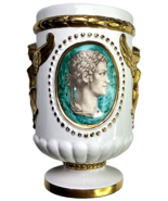 Ugo Zaccagnini Vintage Ceramic White Porcelain Vase Green Cameos And Gil... - £235.90 GBP
