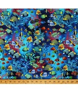 Cotton Fish Sea Ocean Tropical Coral Reef Blue Fabric Print by the Yard ... - €11,24 EUR