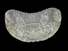 Intaglio Crystal Map Bowl 7&quot; Oval American Brillant Clear Glass Serving - $58.00