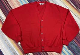 Vtg 60&#39;s Izod Bright Red Grandpa Cardigan Sweater USA Made Acrylic Sz XL - $36.14