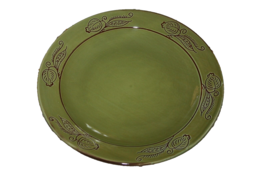 Wisconsin Pottery 9&quot; Plate - Two Tone Green &amp; Brown - Unique Floral Leaf Design - £3.12 GBP