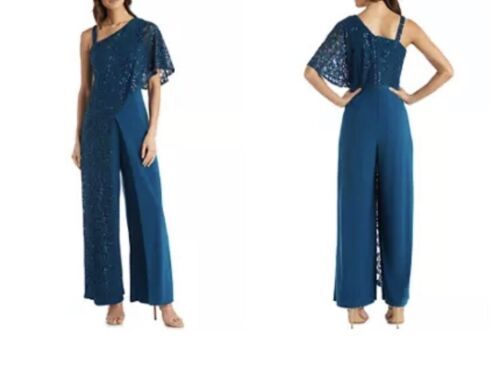 Cuddl Duds Flexwear V-Neck Wide Leg Jumpsuit Teal Hibiscus