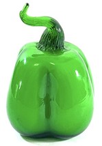 Art Glass Hand Blown Green Pepper Vegetable Decoration Paperweight 4” - $227.86 MXN