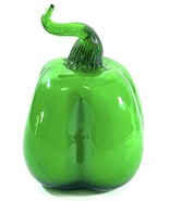 Art Glass Hand Blown Green Pepper Vegetable Decoration Paperweight 4” - $11.97