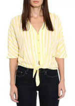 New Michael Kors Yellow White Stripes Linen Tie Front Bloluse Size 1 X Women - £49.73 GBP