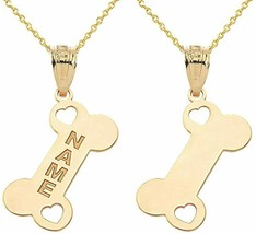 Personalized Engrave Name 10k 14k Solid Gold Dog Bone Pendant Necklace - £132.01 GBP