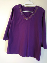 Denim and Co Purple Knit Top With Brass and Silver Decorative Rings Size M - £9.33 GBP