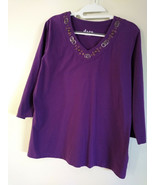 Denim and Co Purple Knit Top With Brass and Silver Decorative Rings Size M - £9.41 GBP