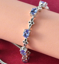 Blue Tanzanite Oval Cut Tennis Bracelet, Adjustable Charm Bracelet, Gift For Her - £85.37 GBP