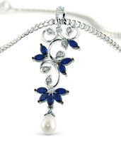 0.39ct Natural I-J Diamond Blue Sapphire 14k White Gold Pendant AJ03090112 - £732.80 GBP