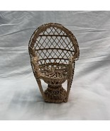 Vintage 70's Bohemian Rattan Bamboo Wicker Miniature Peacock Chair Plant Stand - $23.00
