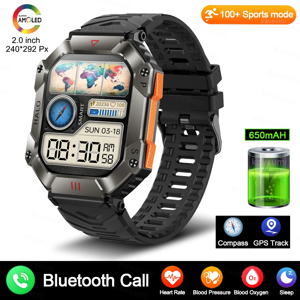 Durable Smartwatch Men Waterproof 650mAh Battery GPS Tracker Compass Bl - £51.67 GBP