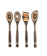 Natural Pakkawood 12&quot; Wooden Spoon Set Of 4 With Standard Spoon, Slotted... - £58.20 GBP