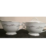 Noritake Graywood 6041 Demitasse Cream &amp; Sugar Gray Platinum Leaf Trim - €23,29 EUR