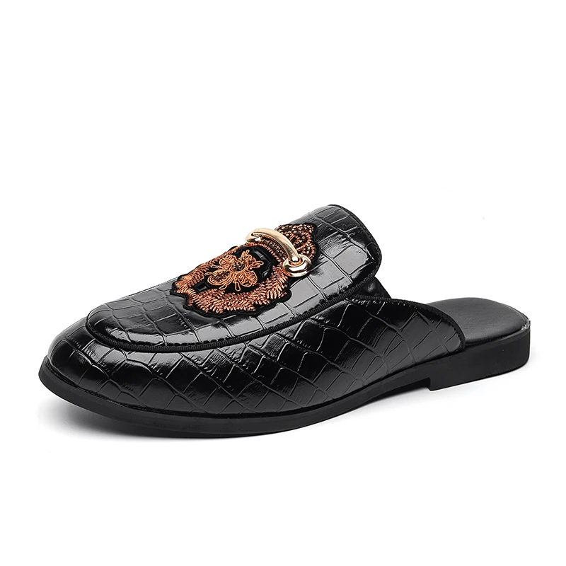 British Style Half Shoe Crocodile Leather Men&#39;s Summer Embroidery Fashion Loafer - £44.78 GBP