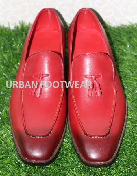 Mens New Handmade Formal Shoes Red Leather Tessel Loafers / Slip on Casual