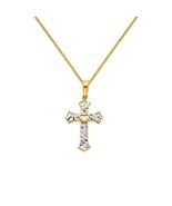 Genuine 14k Two-Tone Gold 0.98" Fancy Heart Cross Pendant Necklace 16" t... - $378.00+