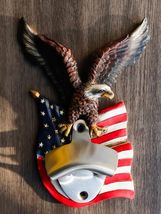 Patriotic USA Freedom Bald Eagle Perching On American Flag Wall Bottle O... - $20.75