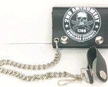 SKULL 2ND AMENDMENT TRI-FOLD LEATHER WALLET WITH CHAIN Genuine Leather USA - $18.80