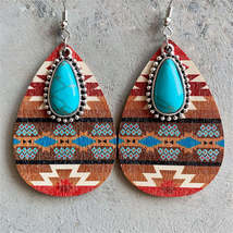 Turquoise &amp; Multicolor Wood Sunset Drop Earrings - £10.95 GBP