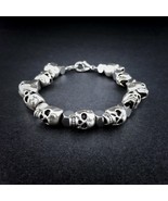 Silver Skull &amp; Hematite Beaded Bracelet Handmade Men’s Jewelry 7&quot; 8&quot; 9&quot; ... - £31.29 GBP
