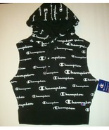 New Champion Women&#39;s Campus Sleeveless Hoodie Sweatshirt Black with Whit... - $48.70 CAD