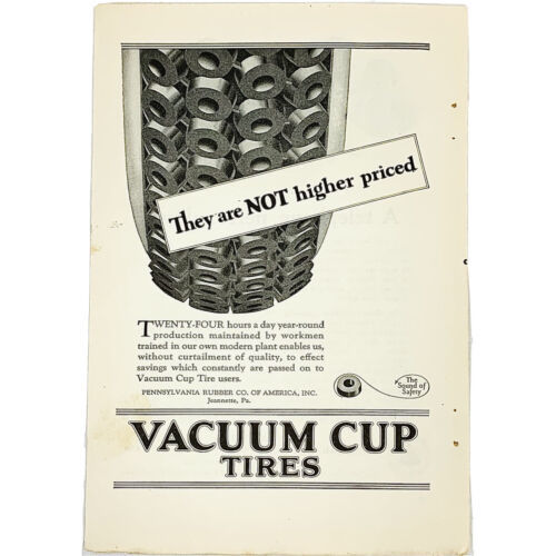 Vintage 1923 Vacuum Cup Tires Print Ad Pennsylvania Rubber Company 6&quot; x 9&quot; - $6.62