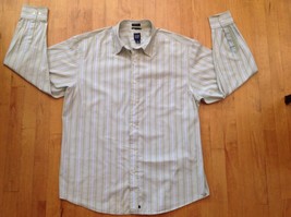 Gap Men&#39;s Dress Shirt Size Large  Lime Green Striped Relaxed Fit  - £6.30 GBP