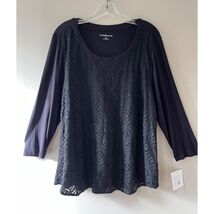 Croft n Barrow Sz XL Black Pullover Blouse Stretch Lined Lace Long Sleeve - $259.86 MXN