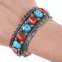 7&quot; Vintage Navajo Sadie Randolph Sterling turquoise and coral bracelet - $470.25