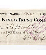 1915 Kineo Trust Company Bank Check E.A. Sampson Dover Maine Signed 7038... - $360.56 MXN