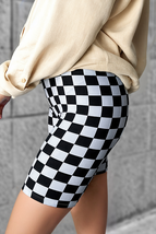Black Checkerboard Printed High Waist Biker Shorts - $9.76
