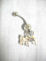 New 3D Silverplate Mastiff Puppy Dog Charm On Dbl Clear Cz Navel Bar Belly Ring - £4.78 GBP