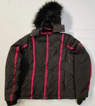 Women&#39;s Harley Davidson Black / Red Puffer Jacket With Faux Fur Trimmed Hood XL - £68.86 GBP