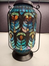 Colorful Mosaic Glass Hanging Lantern With Battery Fairly Lights - $24.93