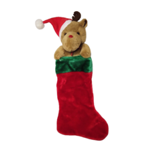 22&quot; Vintage Brown Reindeer Red + Green Christmas Stocking Stuffed Animal Plush - £45.07 GBP
