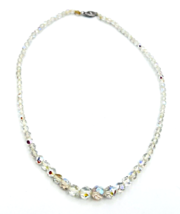 Vintage Graduated Faceted Aurora Borealis Bead Necklace Sterling Silver Clasp - £22.26 GBP