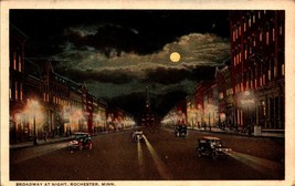Rochester, MN 1920s Postcard: Broadway at Night / Downtown - Minnesota Minn BK33 - £4.65 GBP