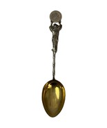 Antique 900 Silver Souvenir Spoon Asian Man Chinese Cash Coin LW Luen Wo 5&quot; - $493.60 MXN