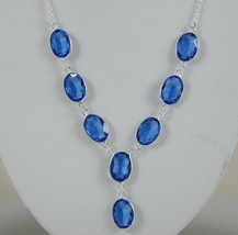 925 Sterling Silver Handmade Gift  Bezel Necklace Blue Glass Gemstone BNS-0011 - £25.40 GBP