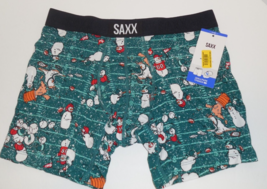 SAXX Vibe Slim Fit Boxer Brief Mens Medium Underwear Green Snowman Football - £23.31 GBP