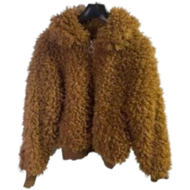 Wild Fable Womens Jacket Brown Sherpa Faux Fur Waist Length Zip Up Colla... - £15.00 GBP
