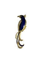 Vintage Unbranded Peacock Brooch Pin Rhinestones Blue Enamel Gold Tone 2.25&quot; - £15.03 GBP