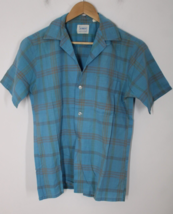 Vtg Brent S Blue Check Cotton Button-Front No Iron Shirt - £30.36 GBP