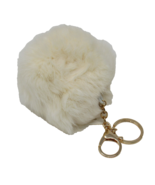 PomPom Key Fob Fluffy Beige Plush Ball Key Ring Clasp Hook Purse Charm K... - $9.89