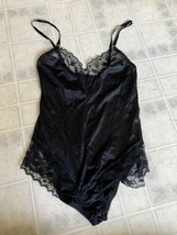 Sexy Vintage Fortune Medium Lace Satin Teddy Black Bodysuit Snap Crotch - £60.02 GBP