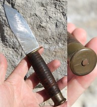 Antique Early 1900&#39;s Handmade Knife Stacked Leather &amp; Brass Beautiful Bowie! - £94.02 GBP